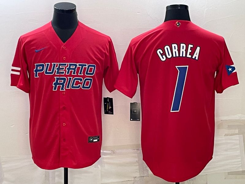 Men 2023 World Cub #1 Correa Red Nike MLB Jersey9